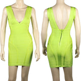 Sexy V-Neck Bandage Dress Yellow Green